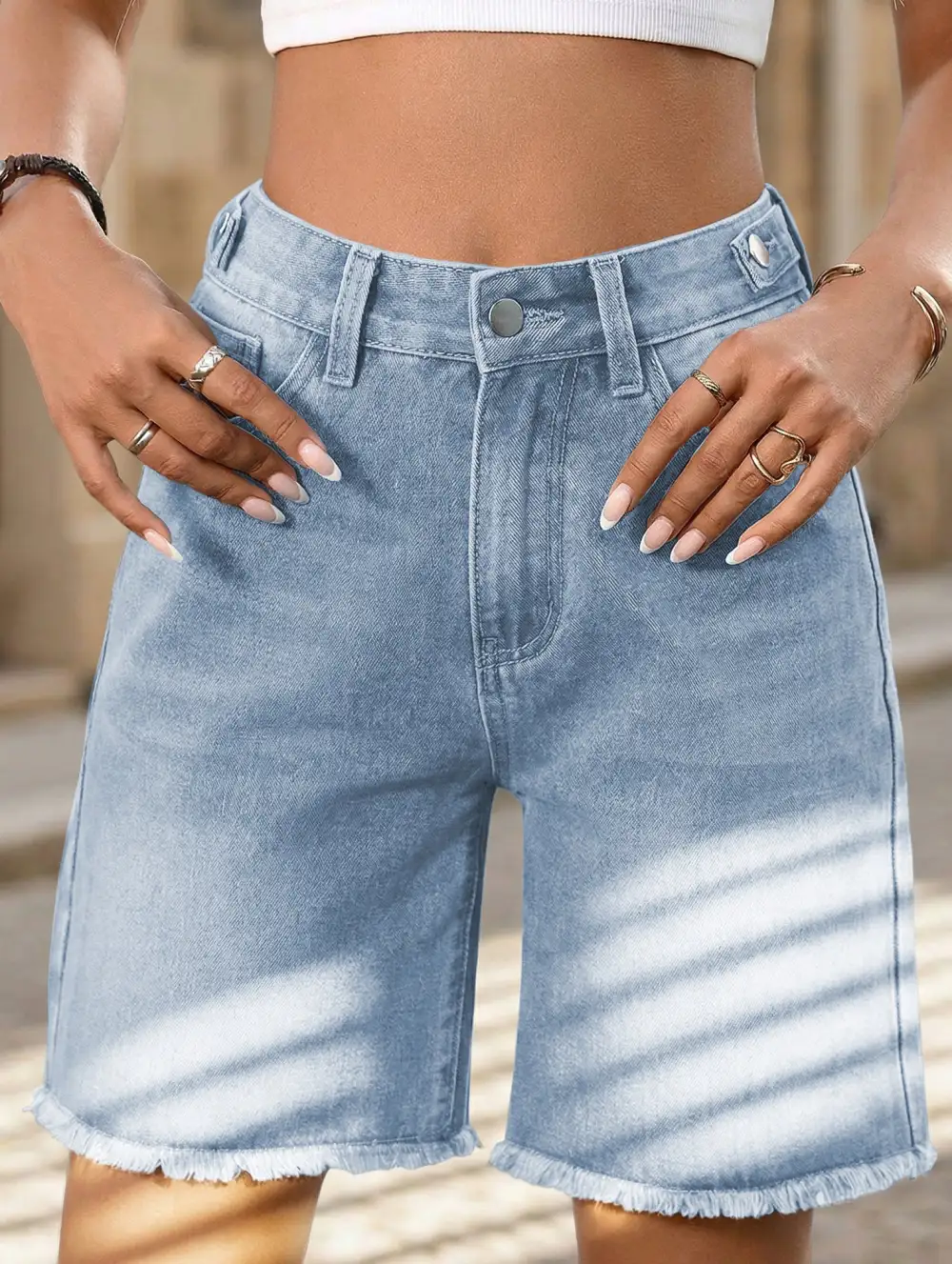 Washed Raw Hem Denim Shorts