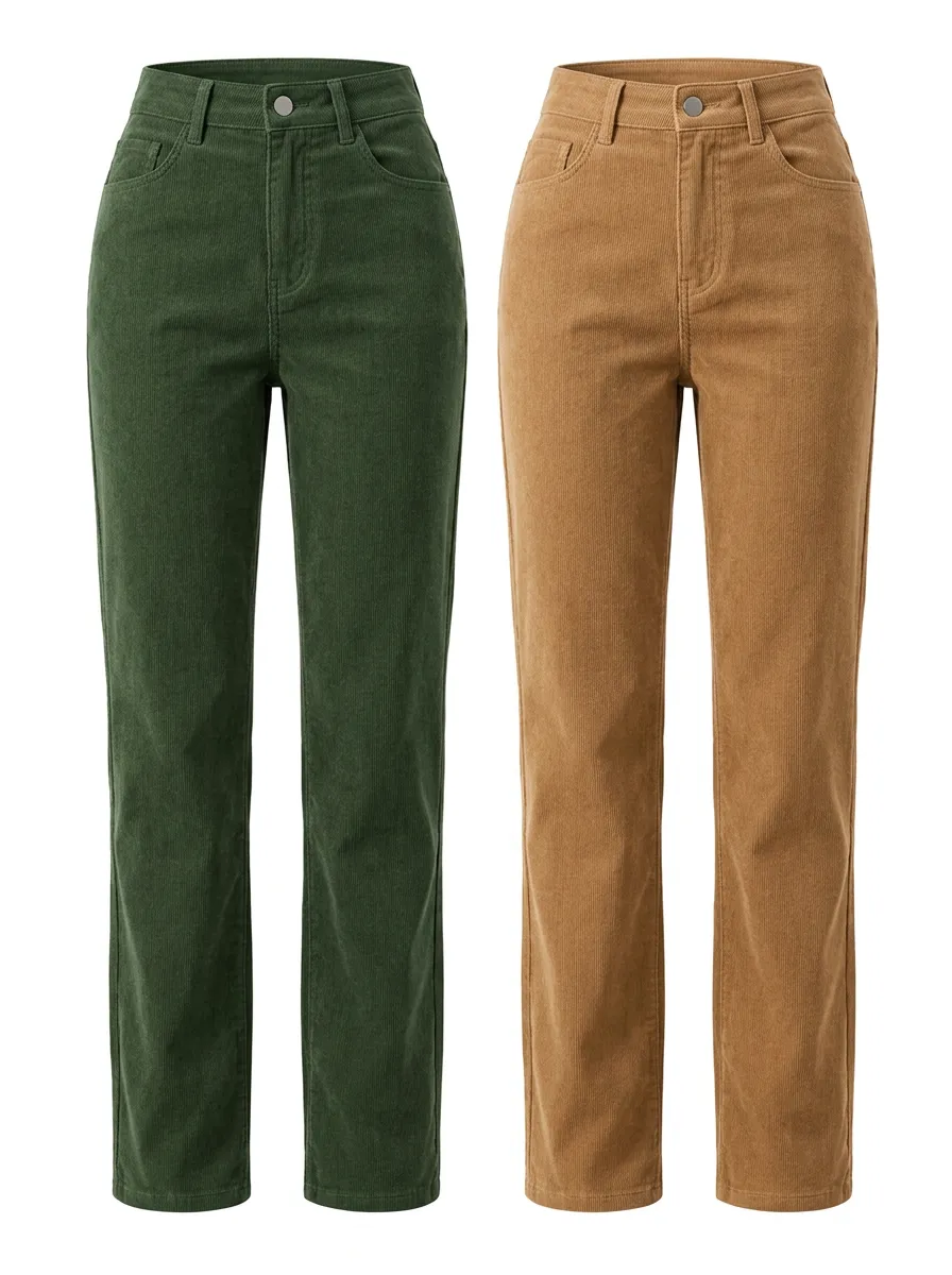 Everyday Comfort Straight Leg Relaxed Fit Pocket Detail Women's Two Pack Straight Leg Corduroy Pants