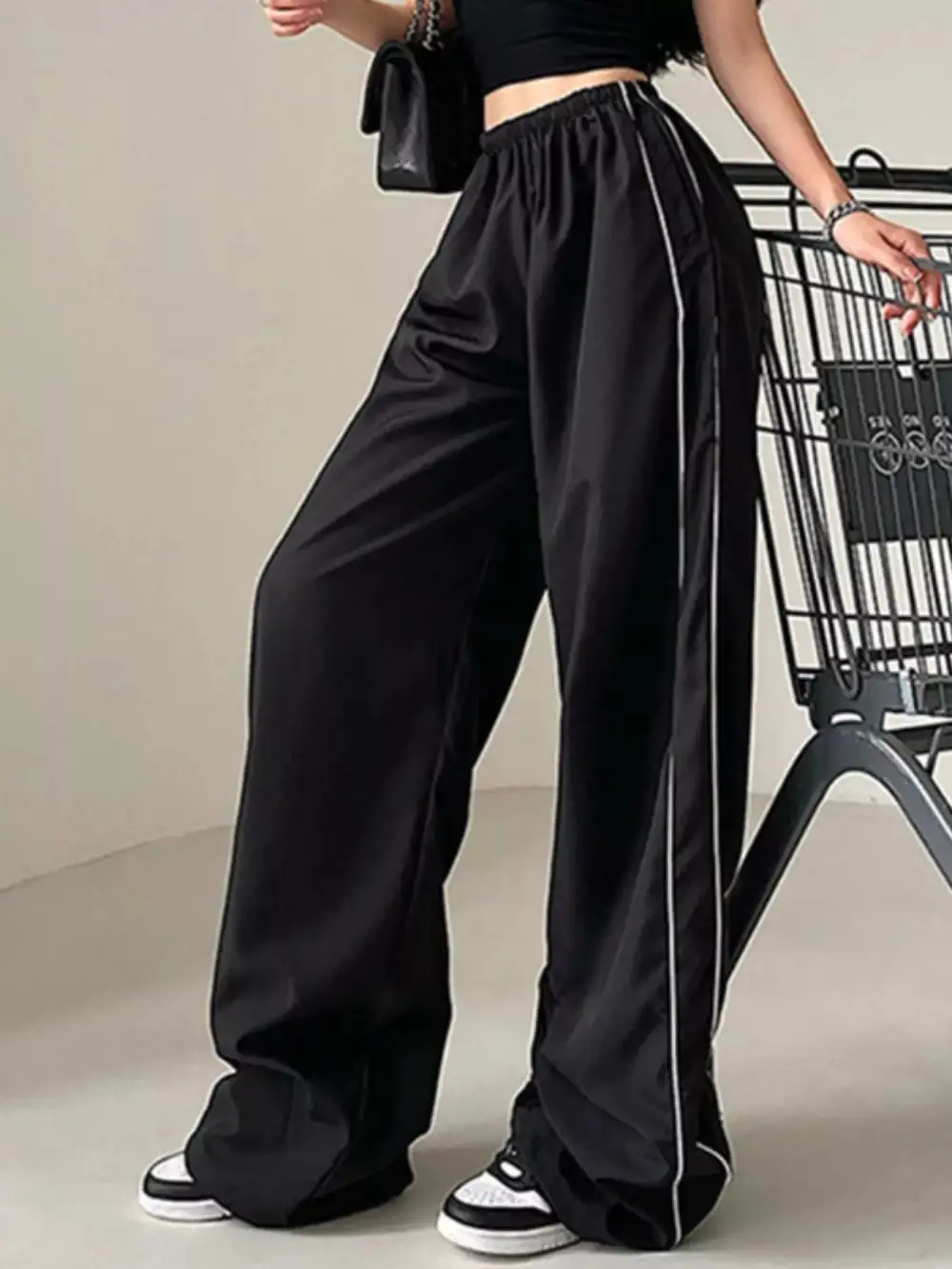 Elegant Elastic Waist Wide Leg Pants