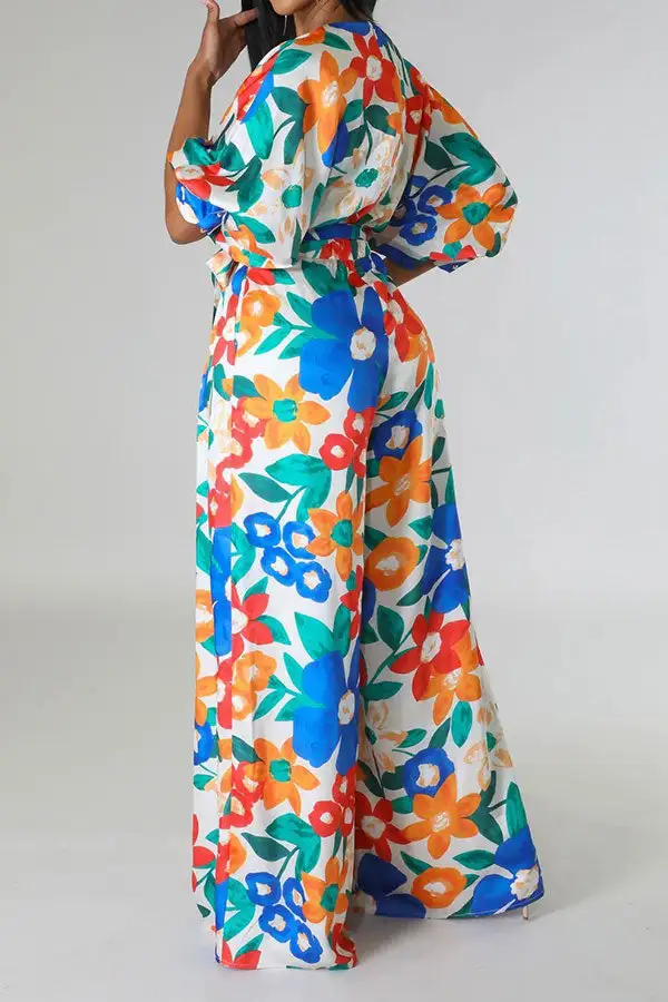 Floral Print Belted Wide-Leg Jumpsuit