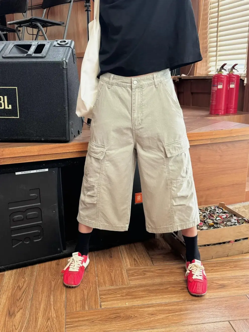 Washed Relaxed Fit Cargo Shorts