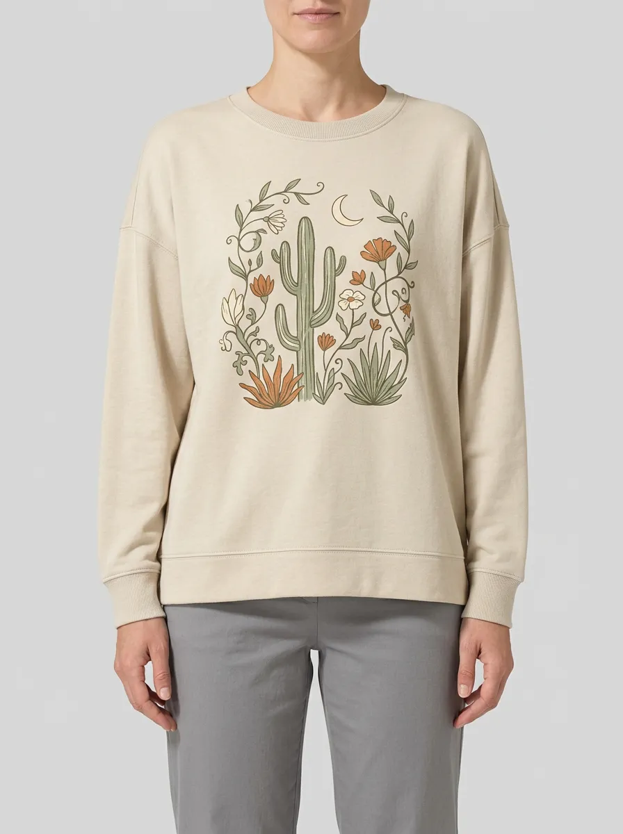 Women's Cactus Graphic Crew-Neck Sweatshirt