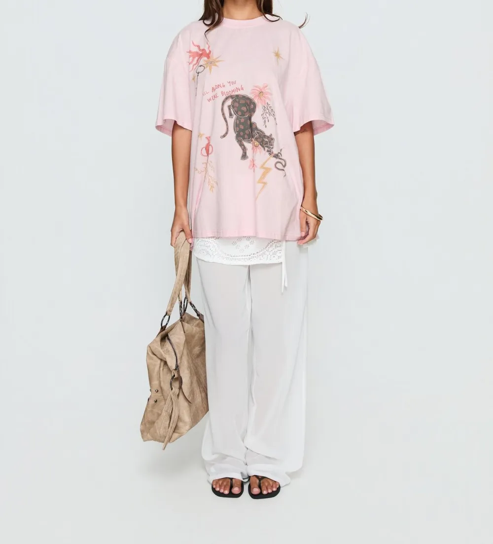 Pink Front Graphic Oversized Tee