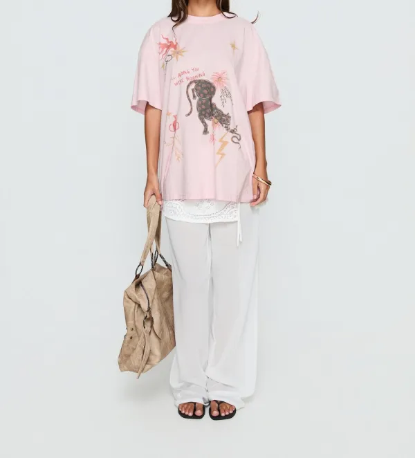 Pink Front Graphic Oversized Tee