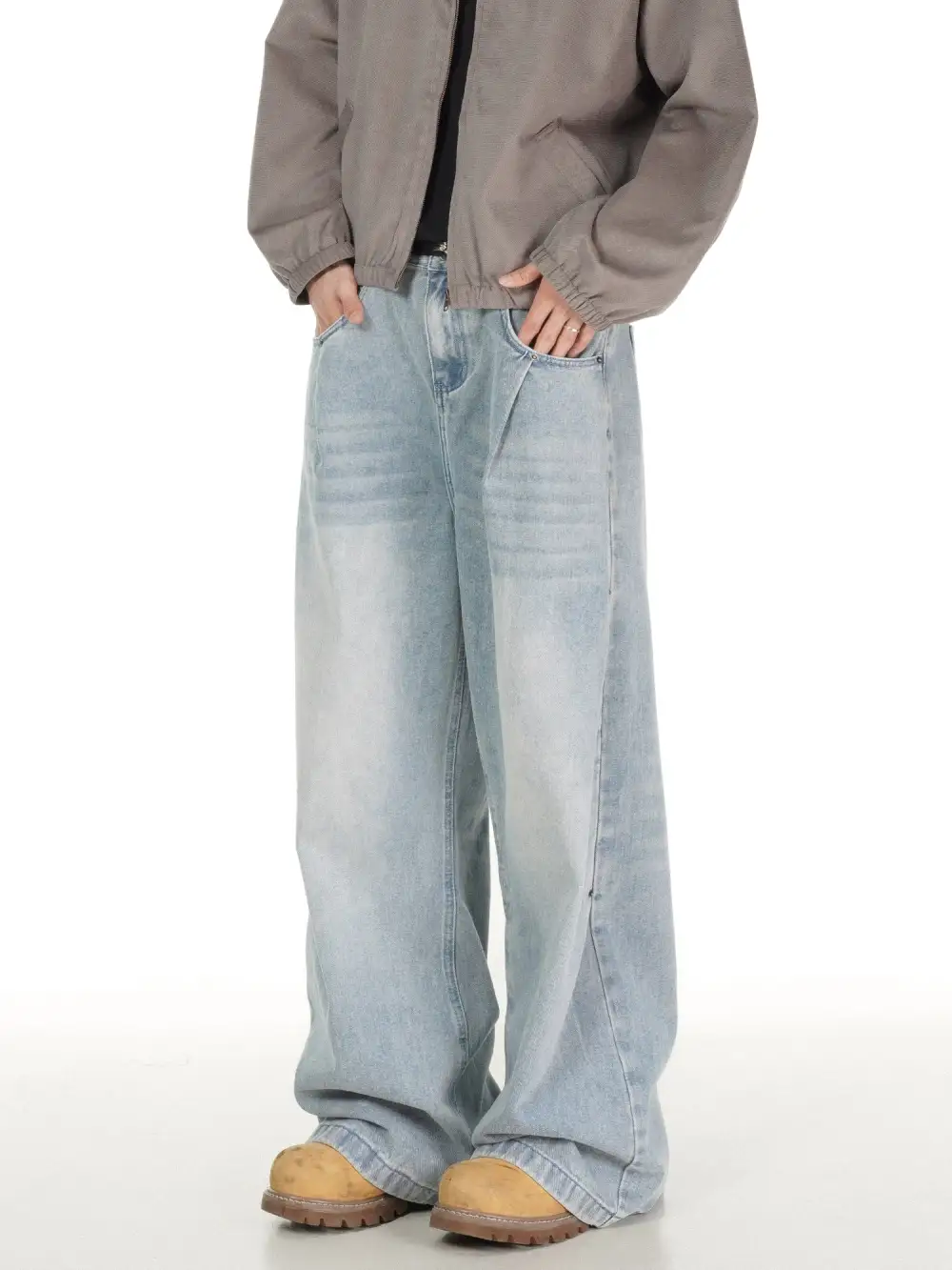 Ultra-Wide Washed Vintage-Wash Light-Wash Jeans