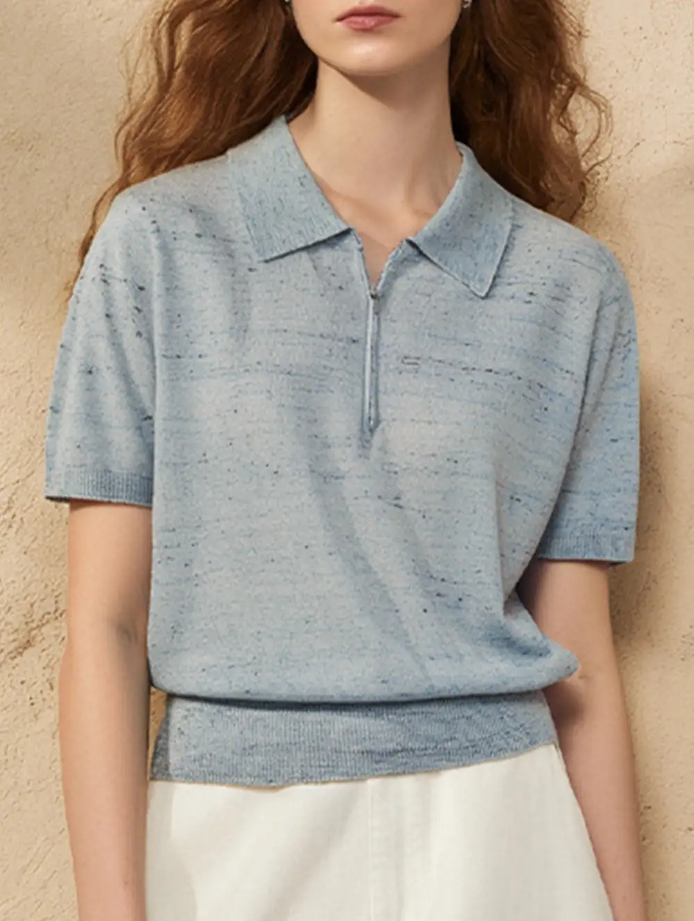 Knit Polo Zip Short Sleeve Top