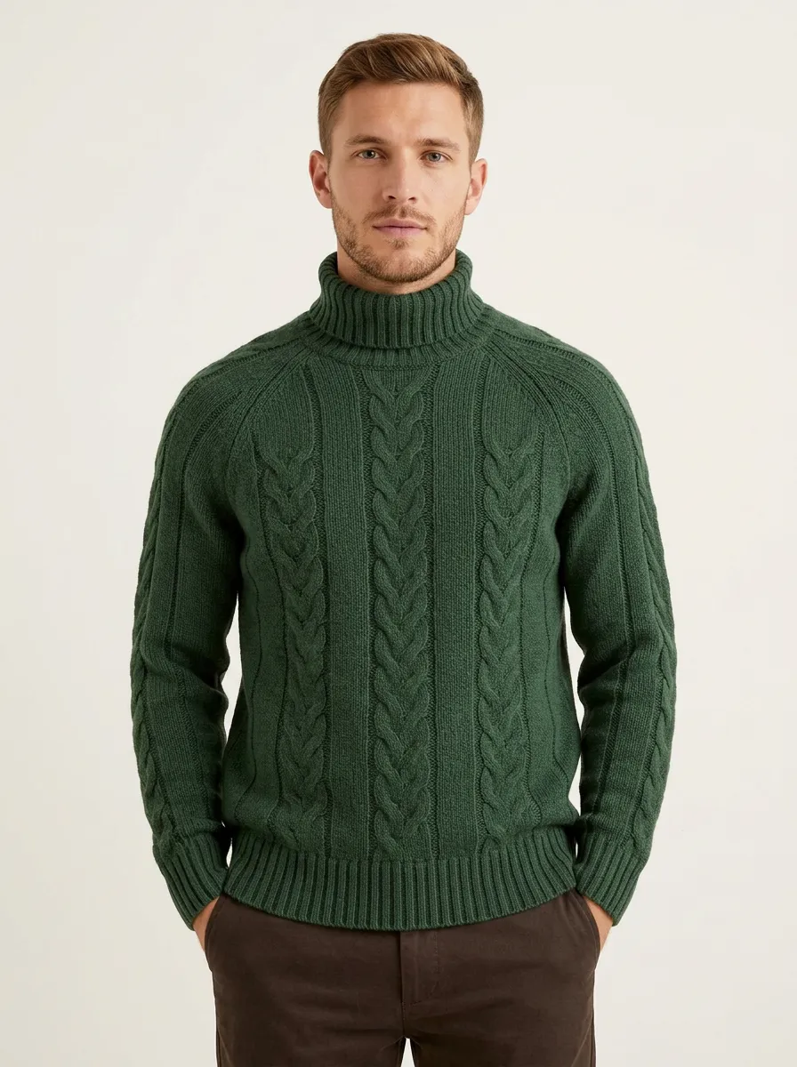 Men's Vintage Inspired Cable Knit Turtleneck Sweater