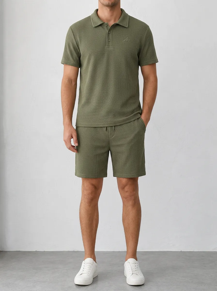 Men's Everyday Waffle Knit Textured Polo Shirt