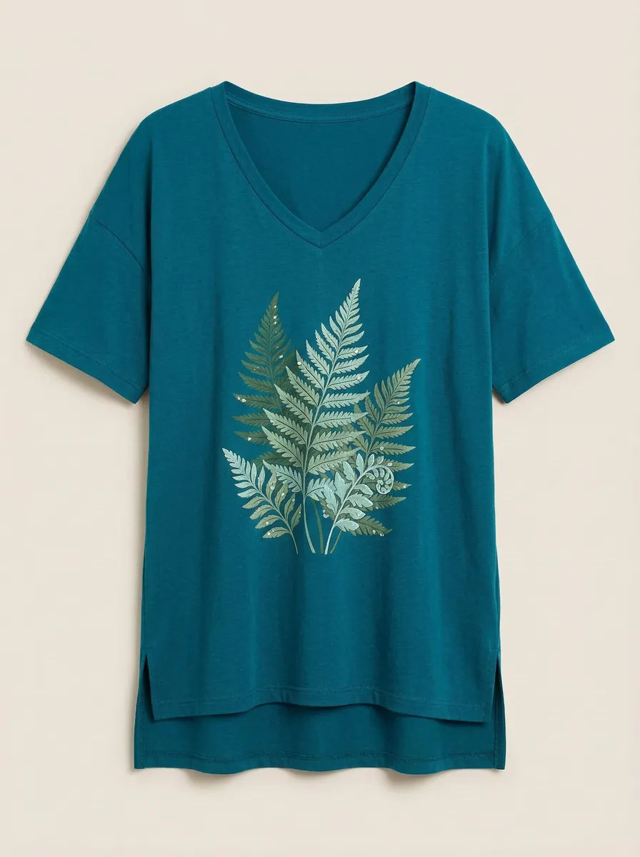 Women's Fern Botanical Graphic V-Neck T-Shirt