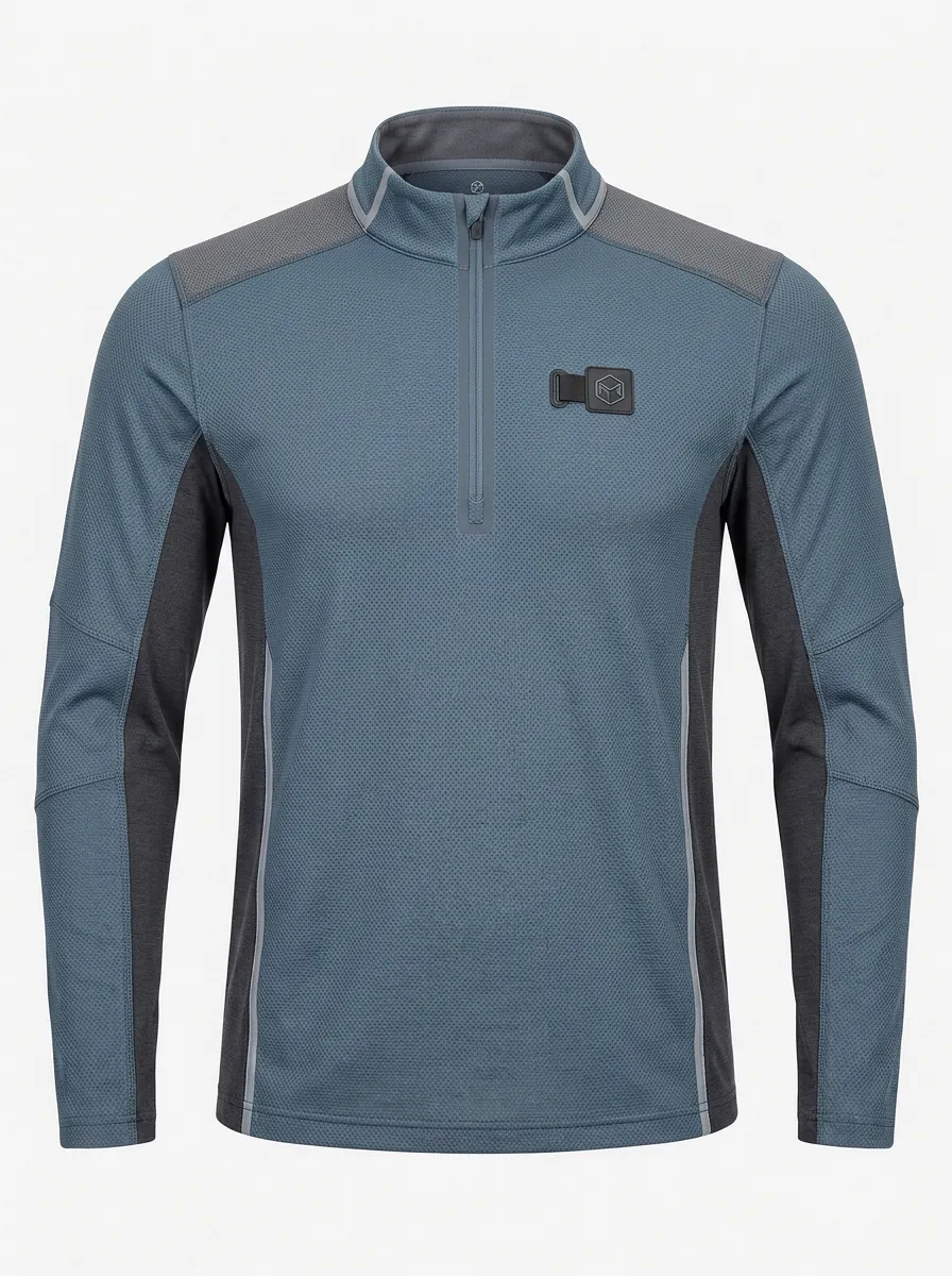 Men's Outdoor Sports Quarter Zip Patch Printed Long Sleeve Shirt