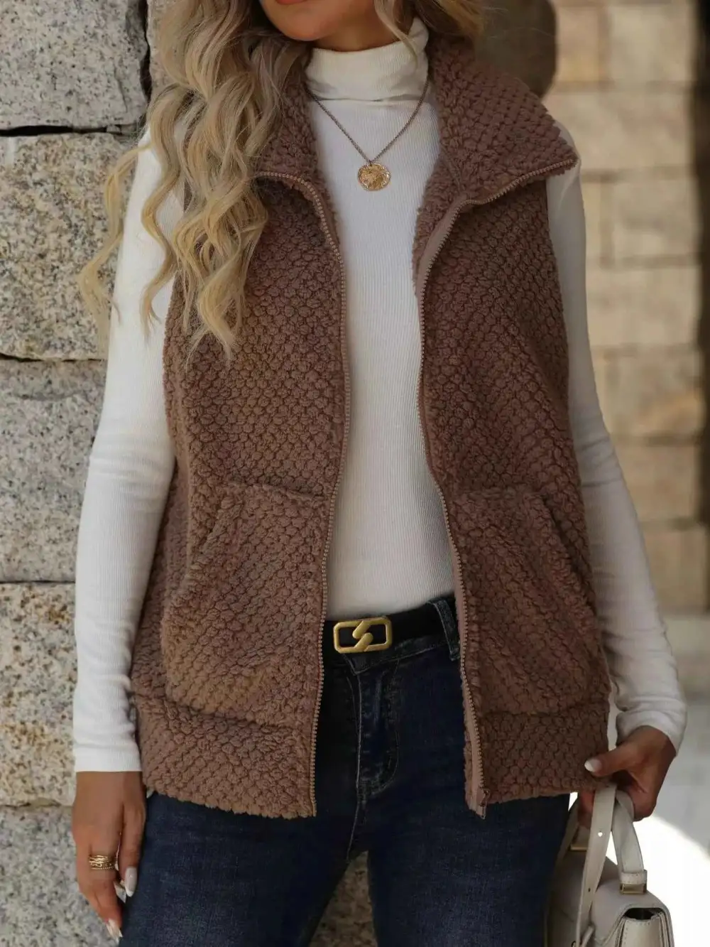 Layered Zip-Up Vest Coat