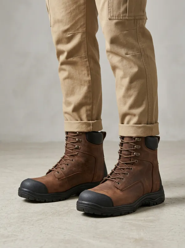 Unisex Waterproof Leather Brown Lace-up Work Boots
