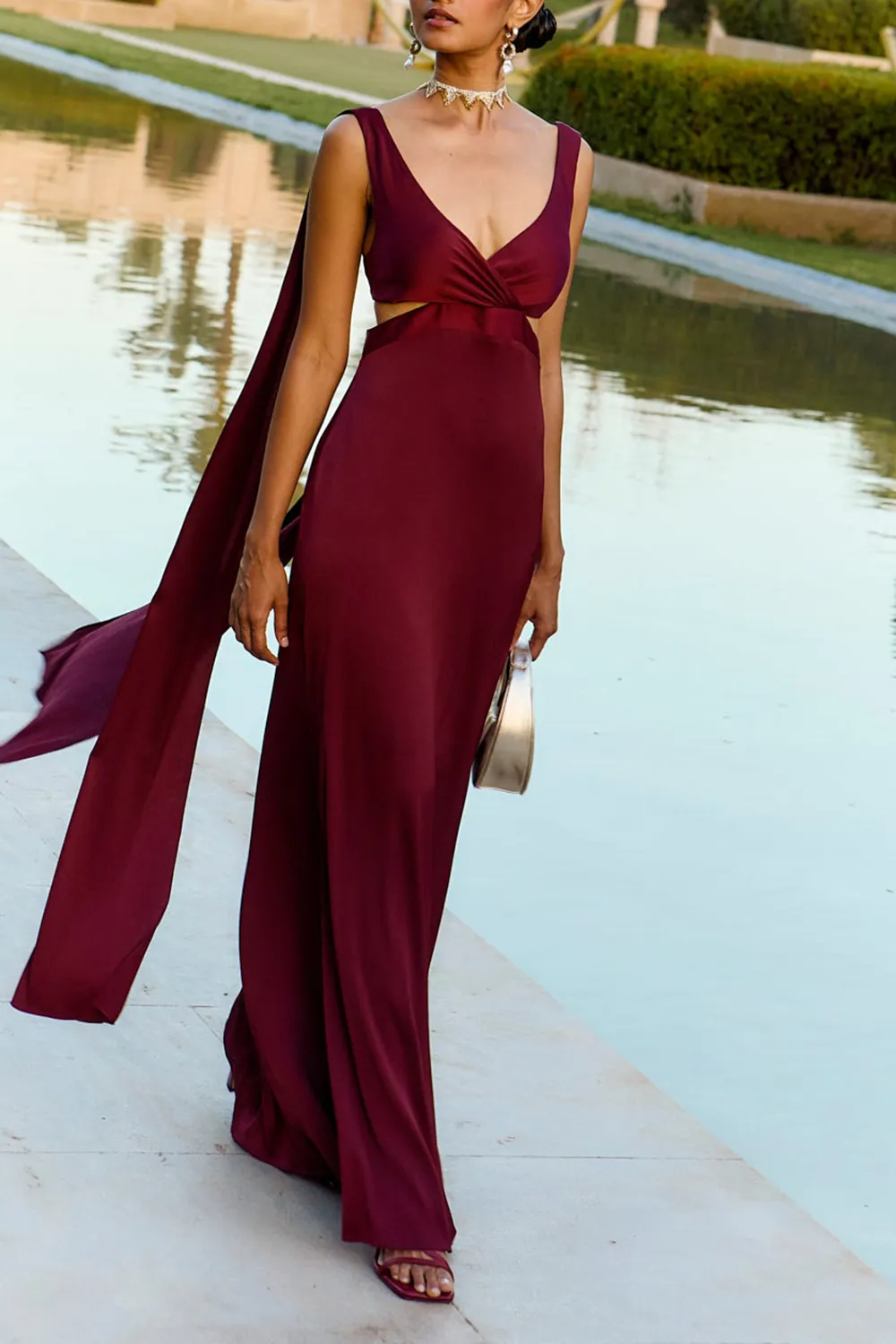 Women's V Neck Backless Dress