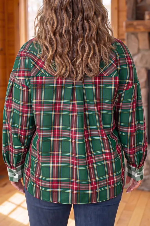 Women's Plaid Long Sleeve Shift Blouse