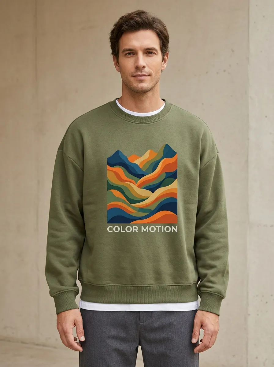 Men's Abstract Mountain Landscape Color Motion Printed Sweatshirt