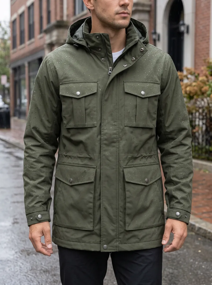 Men's Olive Green Waterproof Hooded Field Jacket