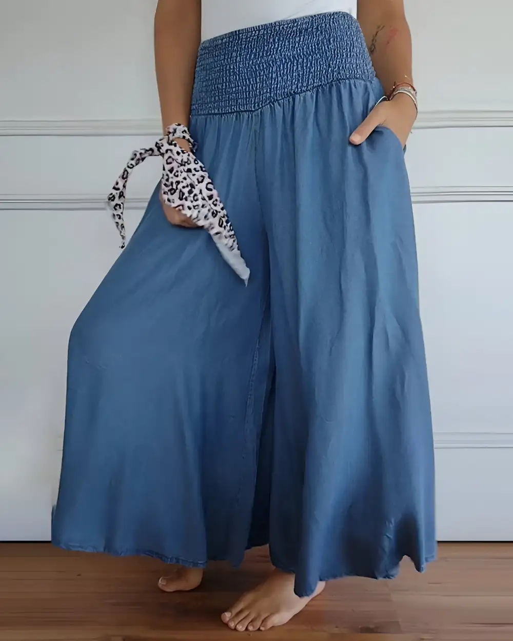  Smocked Elastic Waist Maxi Skirt