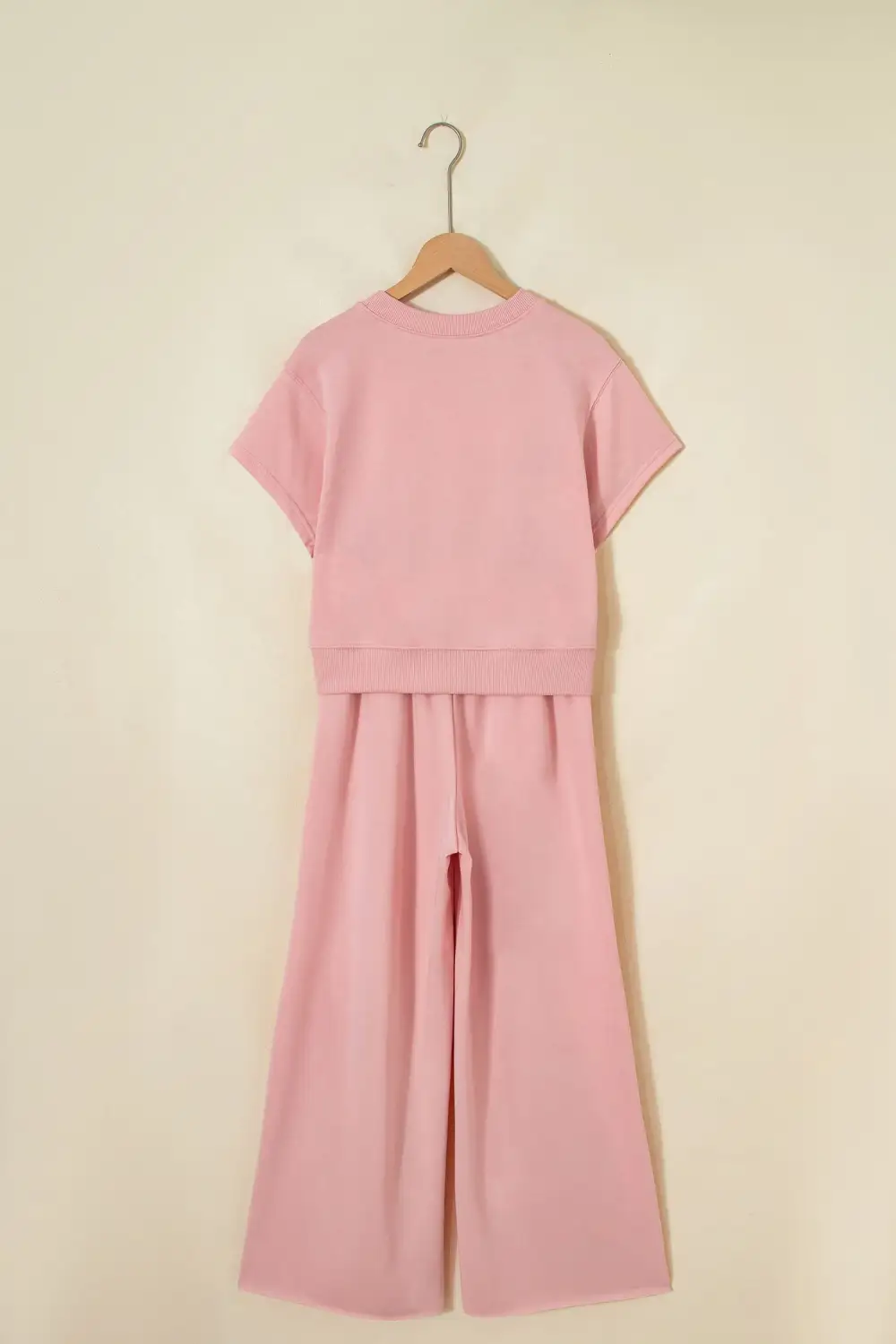 Women's Solid Color Loose Tee Drawstring Wide Leg Pants Two Piece Outfit