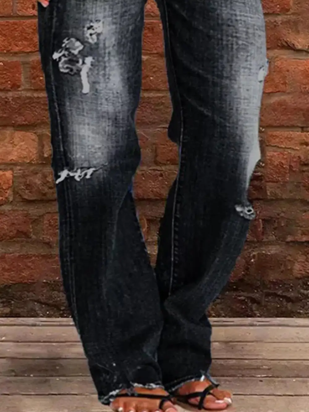 Floral Stretch Distressed Denim Jeans