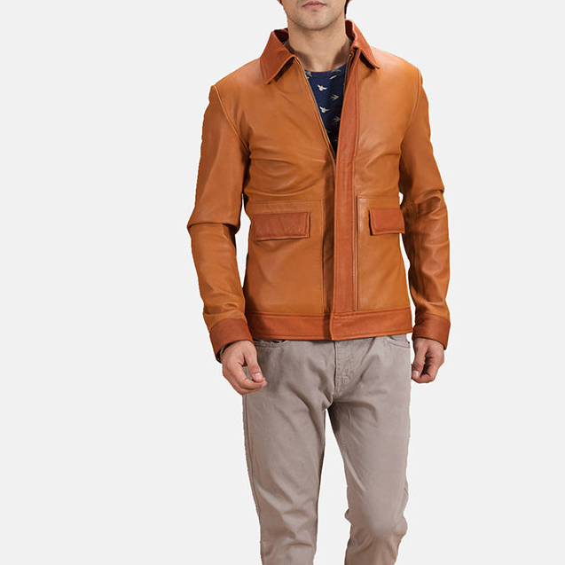 Men's Tonal Detail Leather Jacket