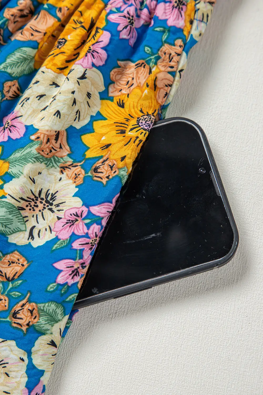 Floral Allover Print Shirred Panel Detail Jumpsuit