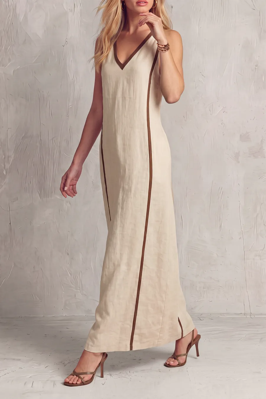 V Neck Striped Maxi Dress