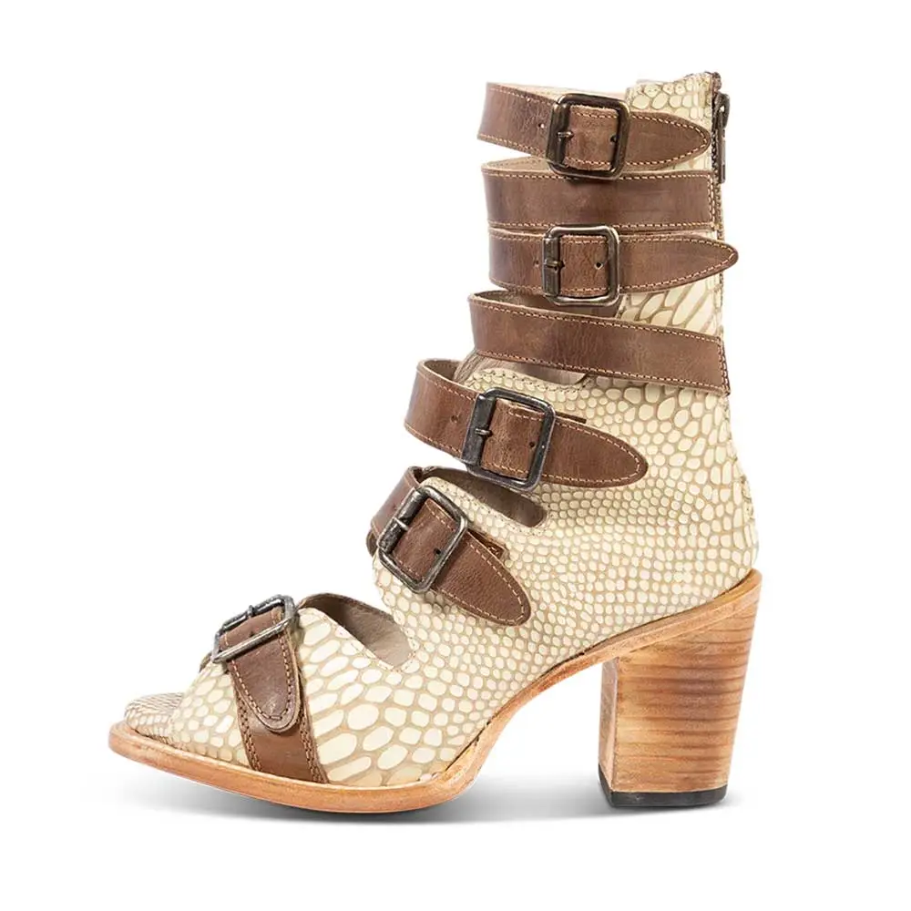 Faux-Leather Snakeskin-Print Buckle-Detail Strappy Ankle Boots