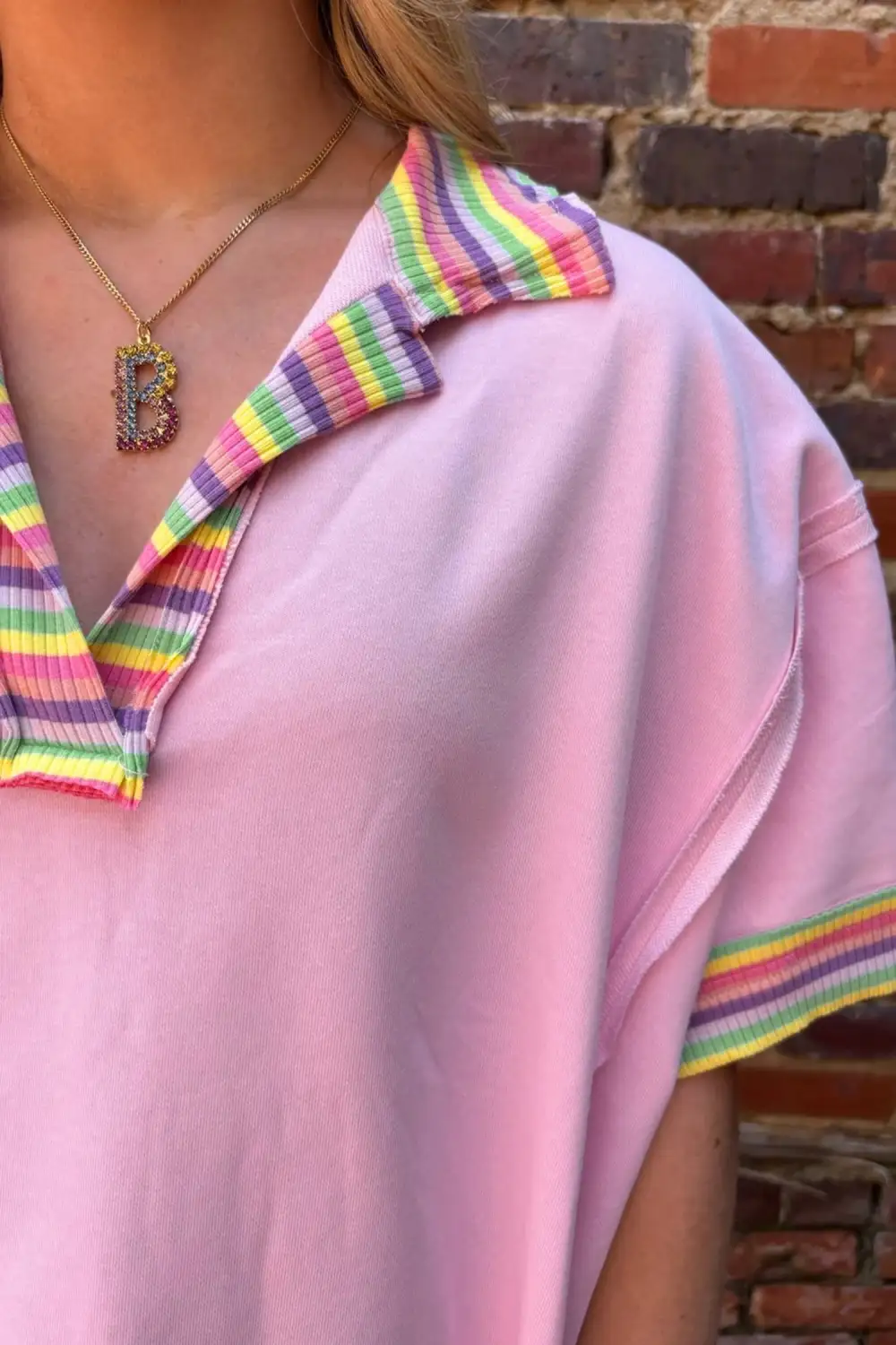 Rainbow Ribbed Patchwork Raw Tee