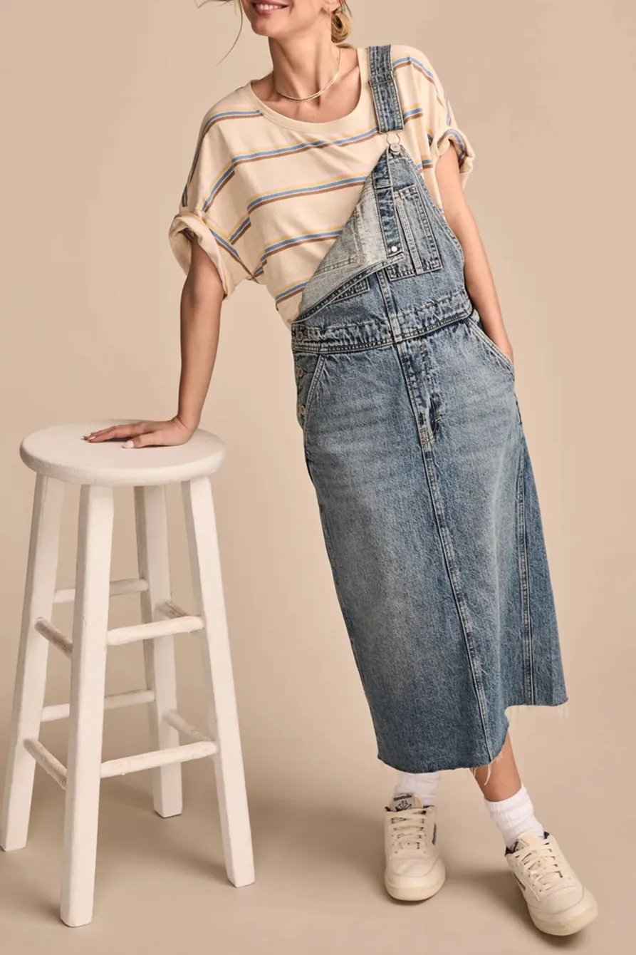 Electrified Wash Denim Overall  Midi Dress