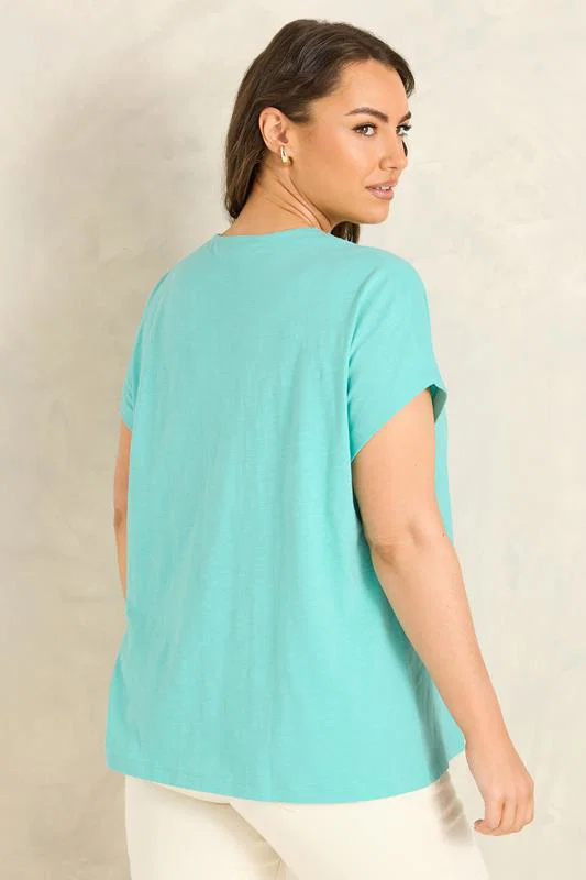 Aqua Blue Cotton Crochet Trim Top detail 2