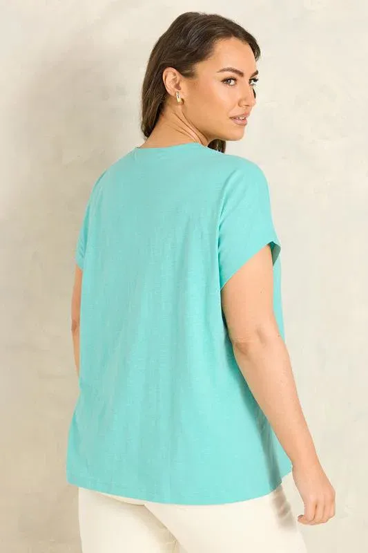 Aqua Blue Cotton Crochet Trim Top