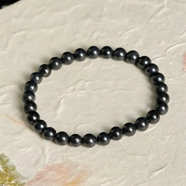 Round Shungite Stone Beaded Bracelet
