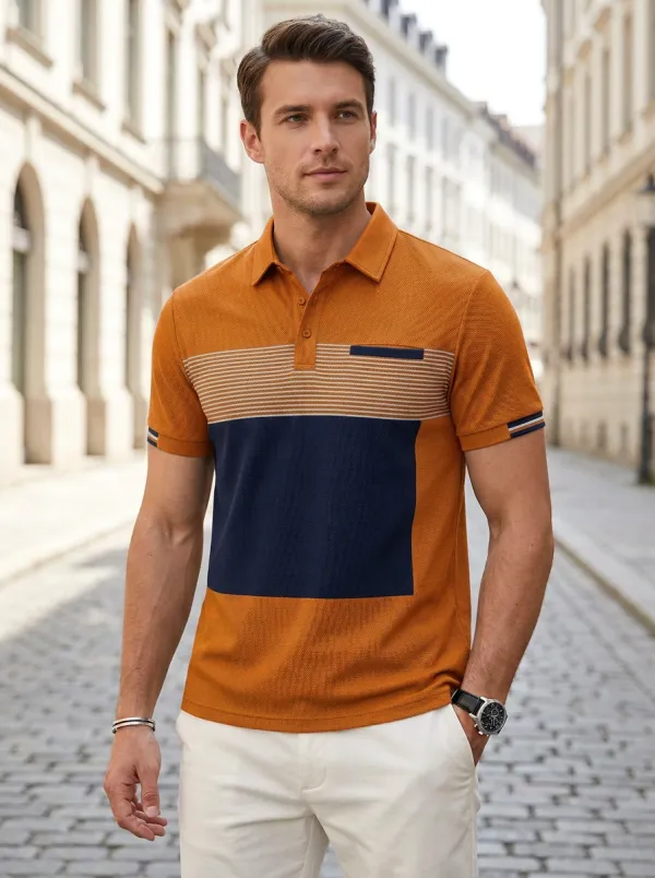 Men's Urban Colorblock Striped Polo Shirt