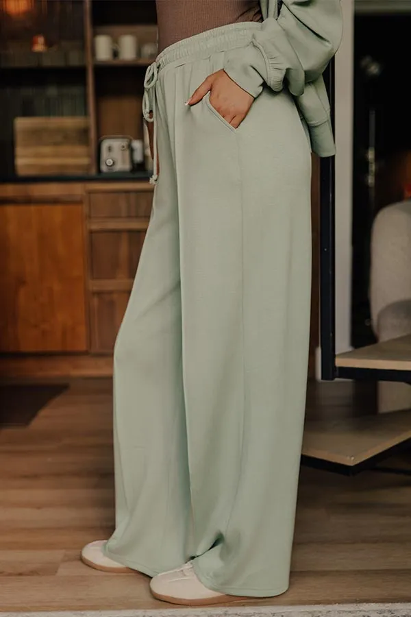 High Waist Wide Leg Scuba Knit Drawstring Pants