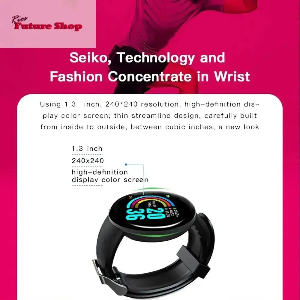 D18 Smartwatch for iOS & Android | Health Monitor | Notifications
