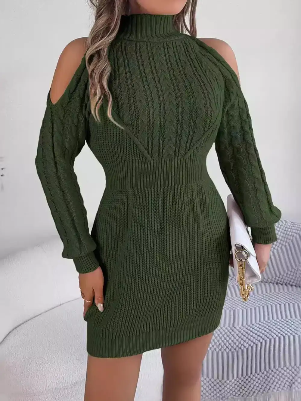 Textured Detail Knit Sweater Dress
