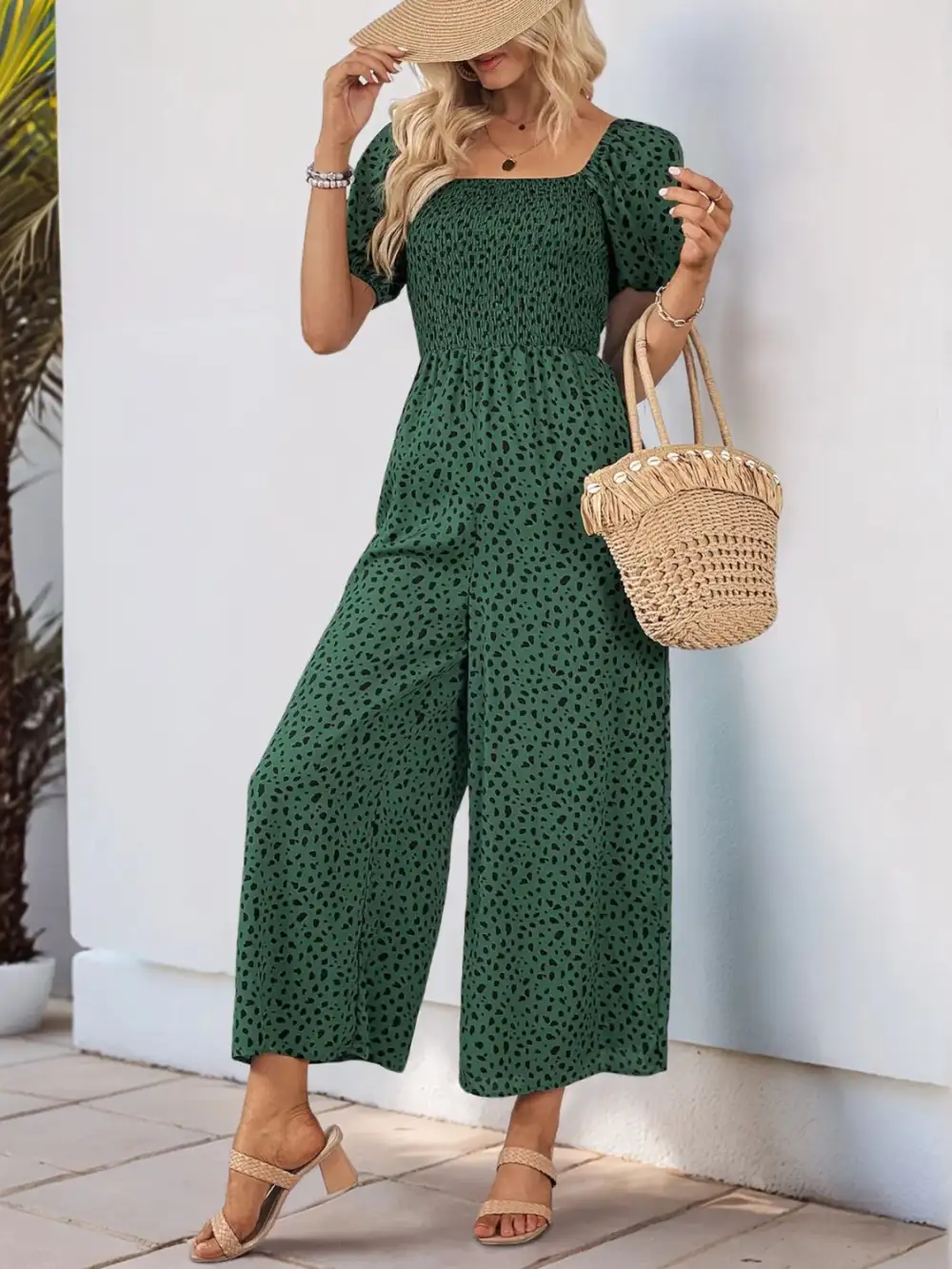 Square Neck Puff Sleeve Jumpsuit Relaxed