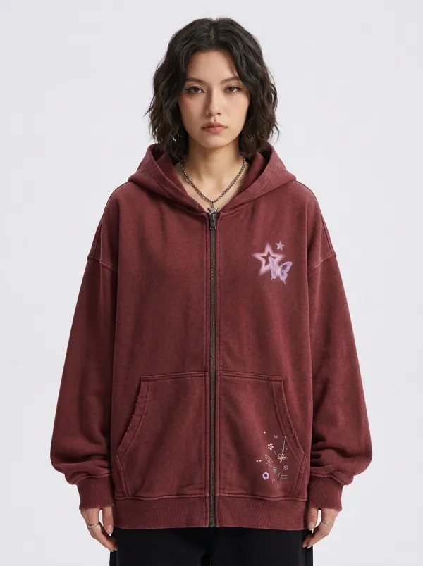 Women's Streetwear Y2K Butterfly Star Printed Zip-up Hoodie