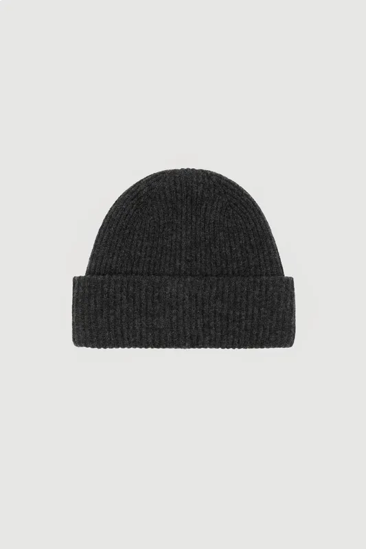 Charcoal Marled Merino Rib Beanie