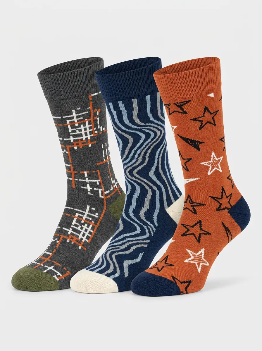 Geometric Wavy Star Casual Sock Set