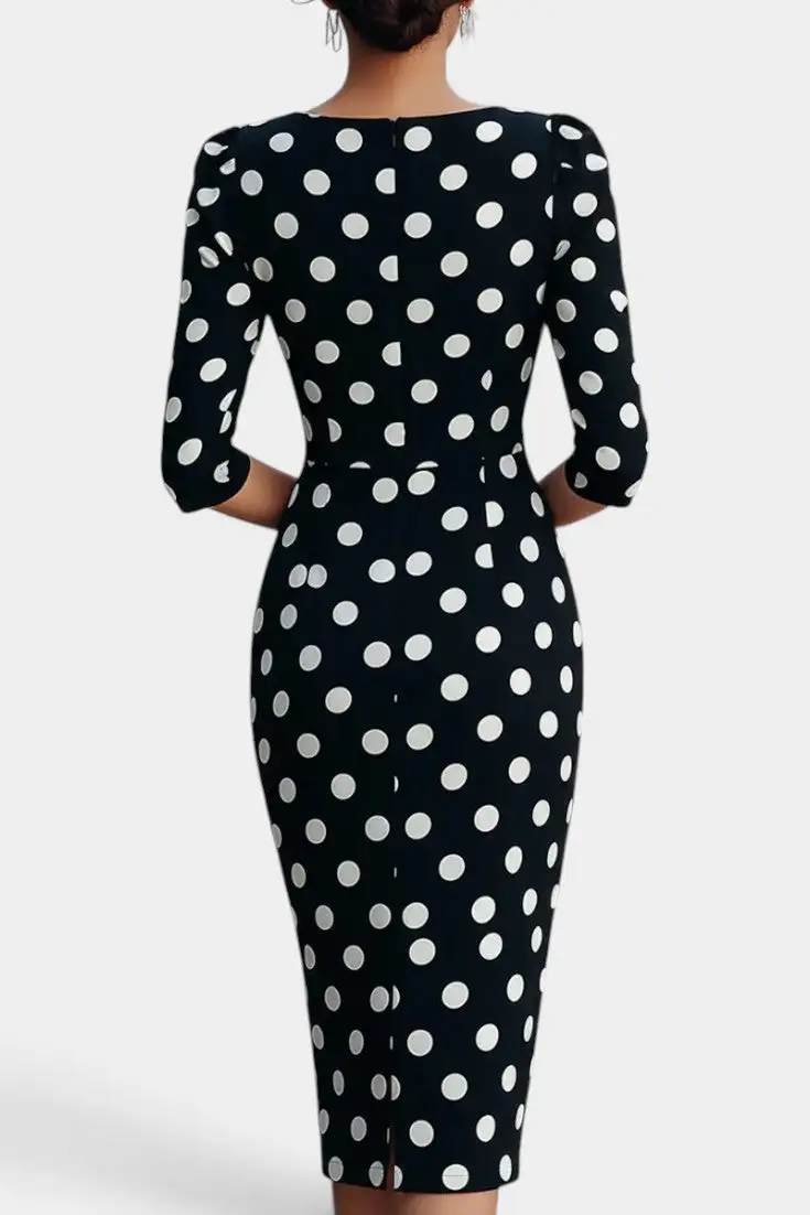 Polka-Dot Round-Neck Midi Dress