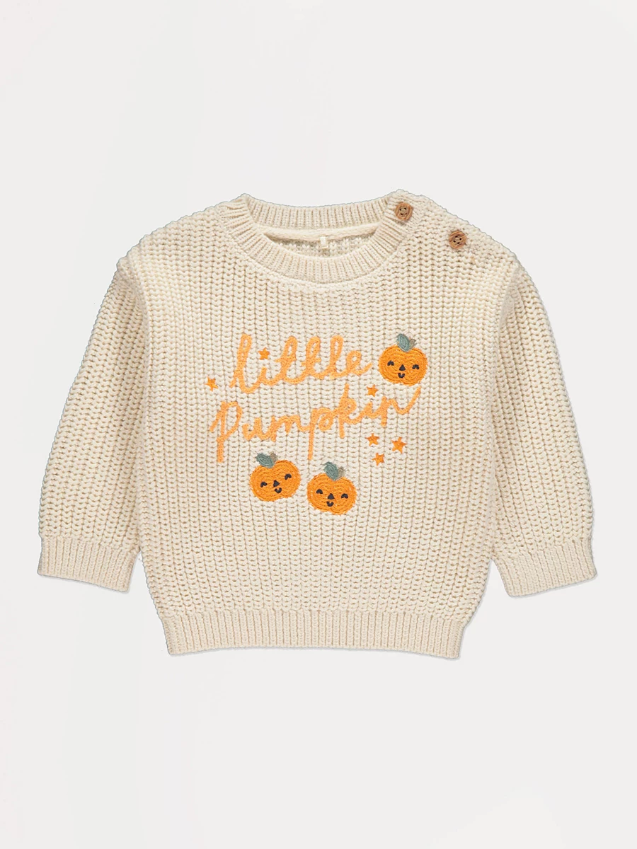 Cream Little Pumpkin Embroidered Knitted Jumper detail 1
