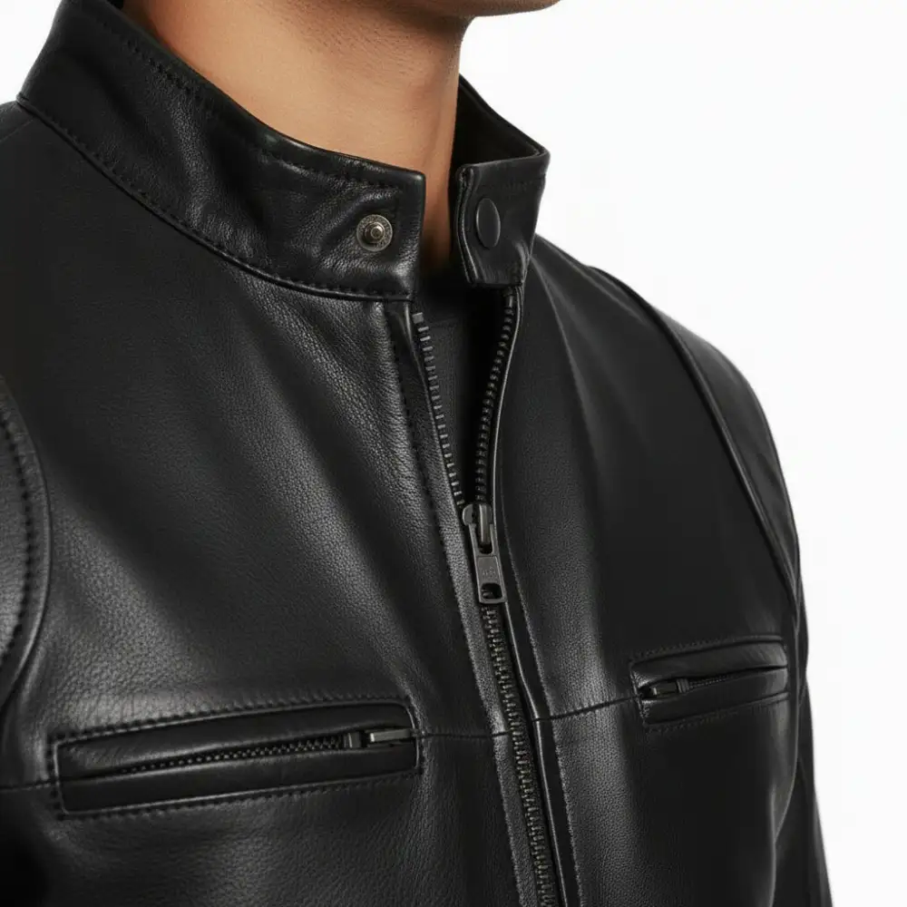 Classic Leather Biker Bomber Multi Pocket Jacket