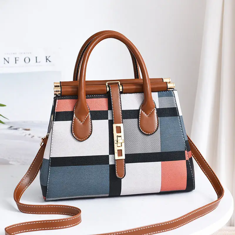 European American Style Large PU Handbag Boston Horizontal