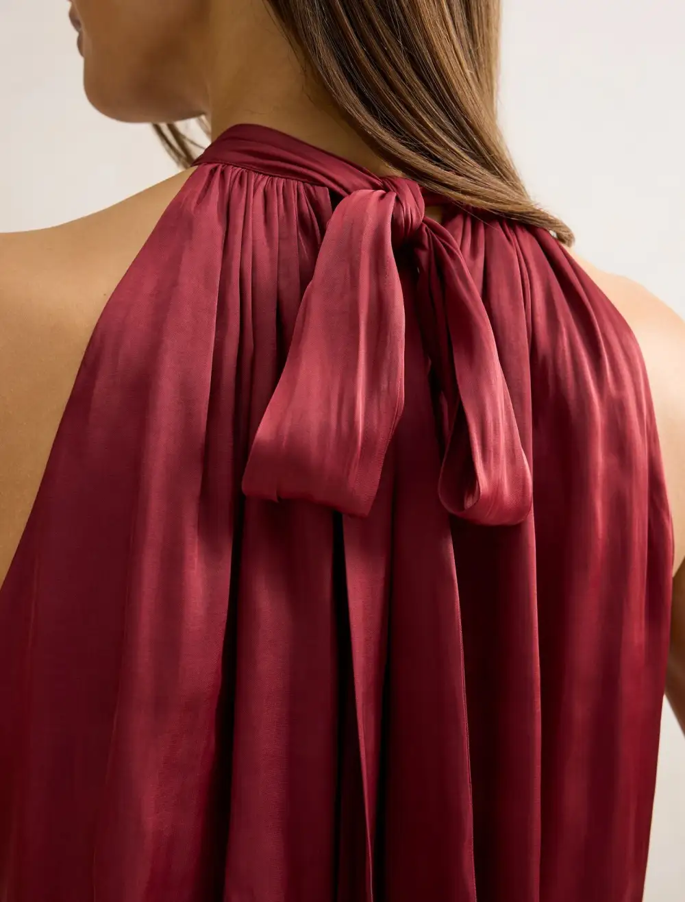 Burgundy Bubble Hem Halter Neck Sleeveless Top