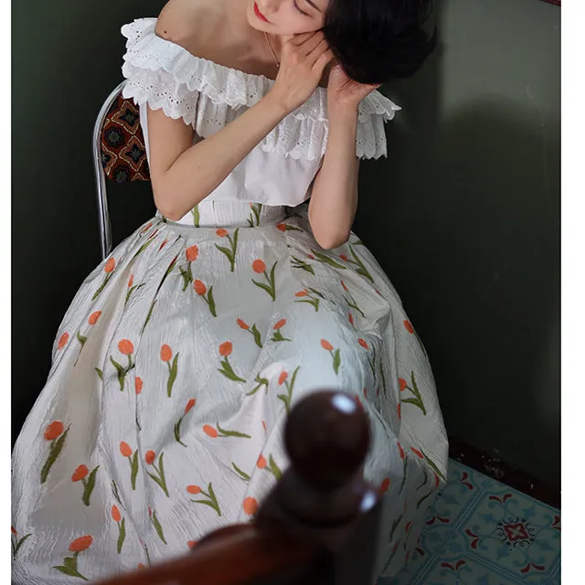 Refined Layering High Waist Floral Skirt