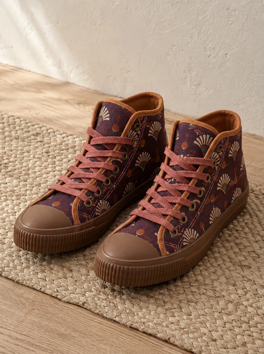 Women's Classic Vintage Fan Pattern Patterned Canvas Shoes
