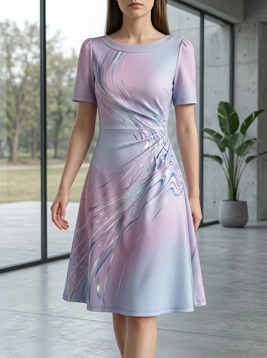 Women's Pastel Abstract Swirl Printed Dress