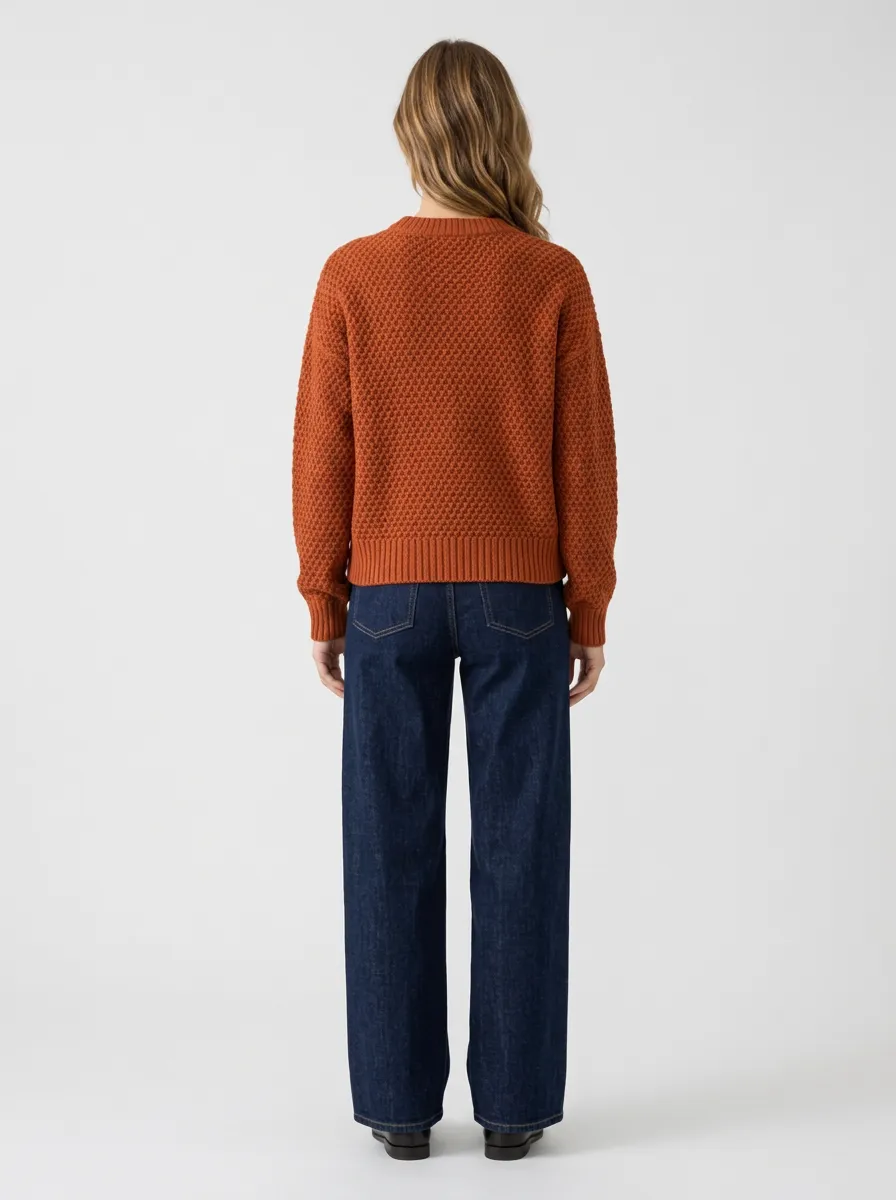 Women's Rust Embroidered Ginkgo Crewneck Sweater