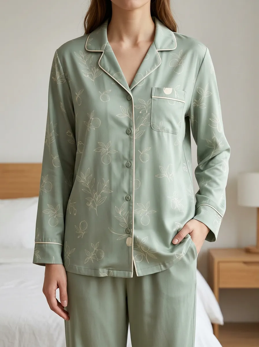 Botanical Button Front Pajama Shirt